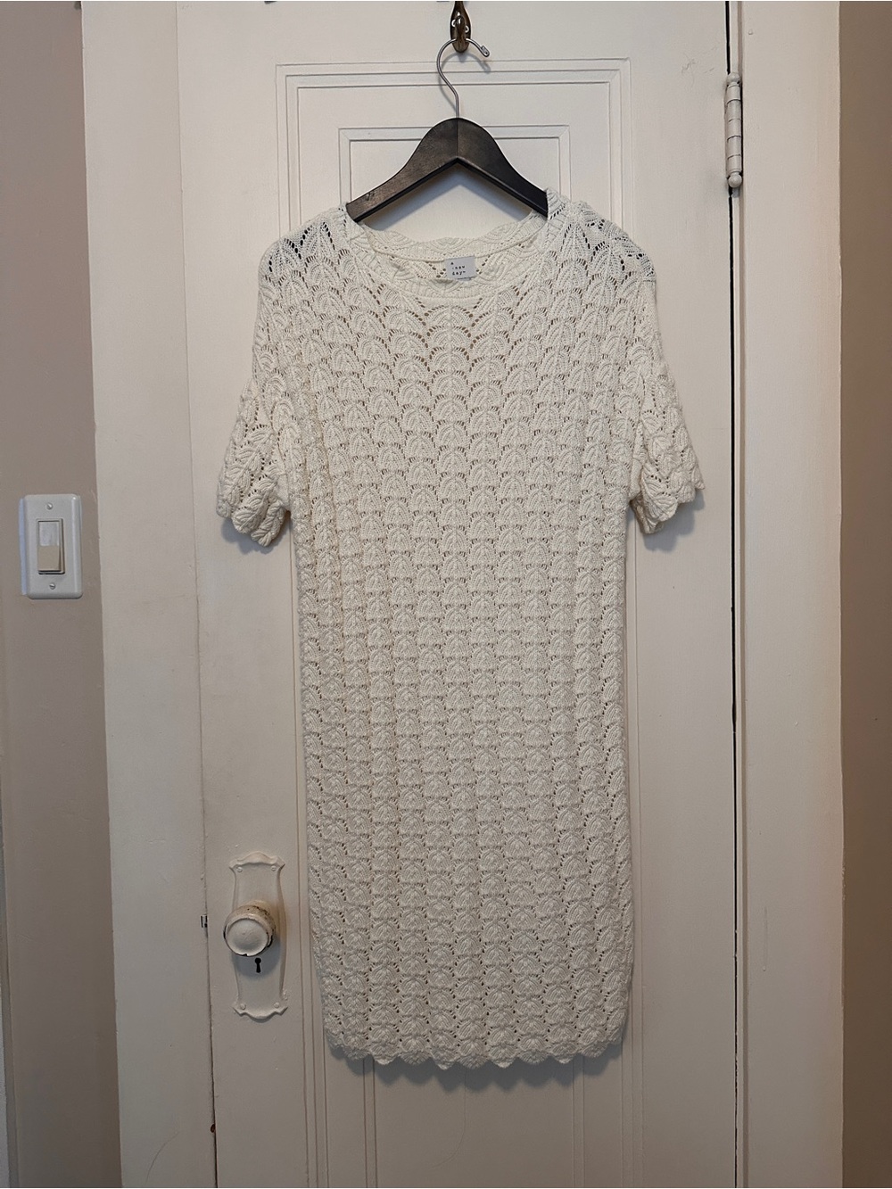 Cream Crochet Knit Crew Neck Mini Dress